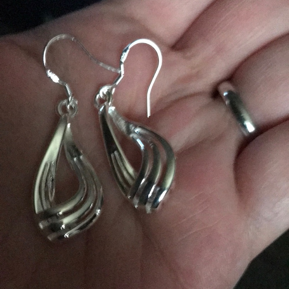 Silver Teardrop Wave Drop Earrings - Women Jewelry